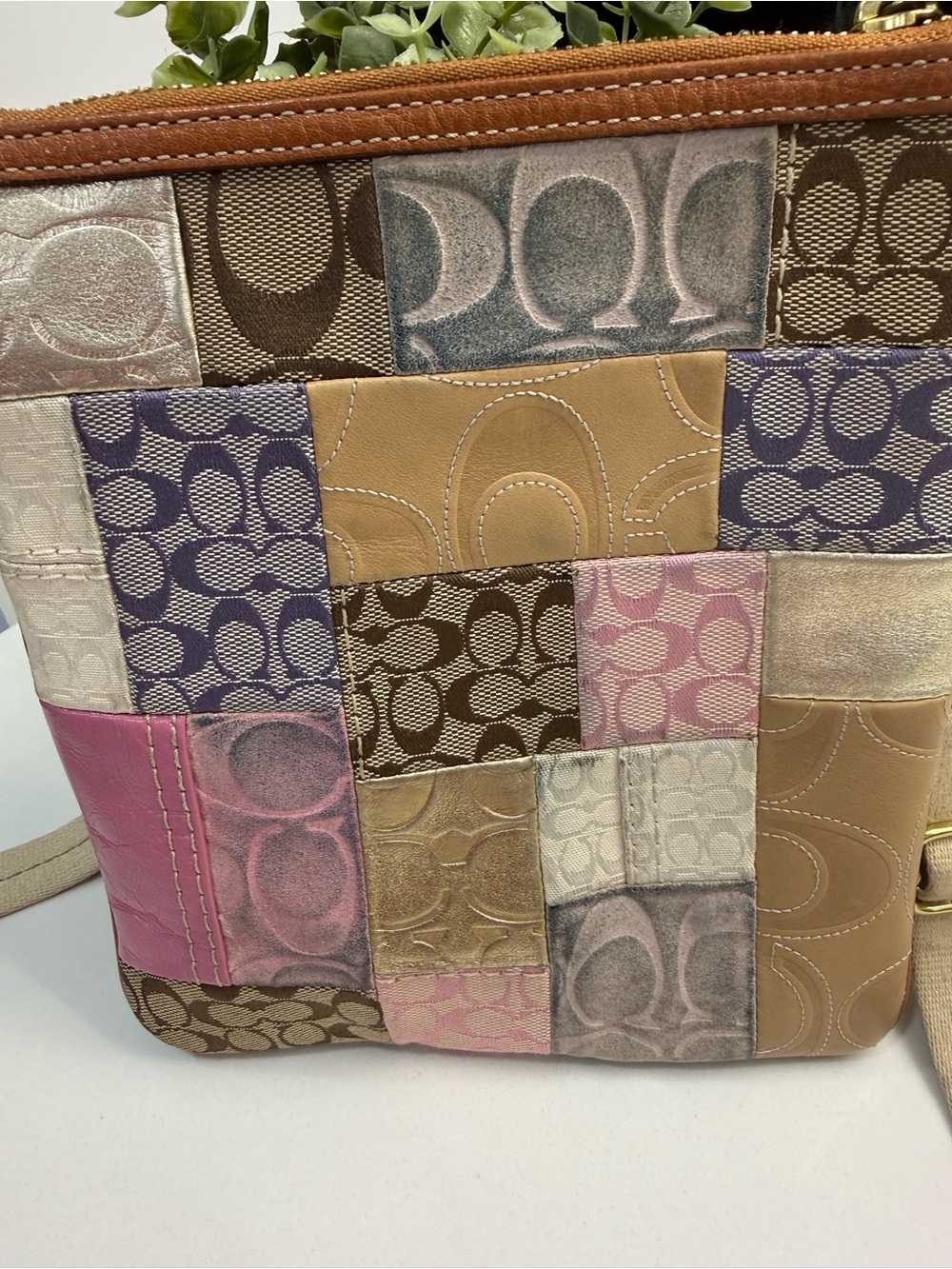 Coach Patchwork Crossbody Bag in Tan, Pink, Purple, Cream - Picture 2 of 10